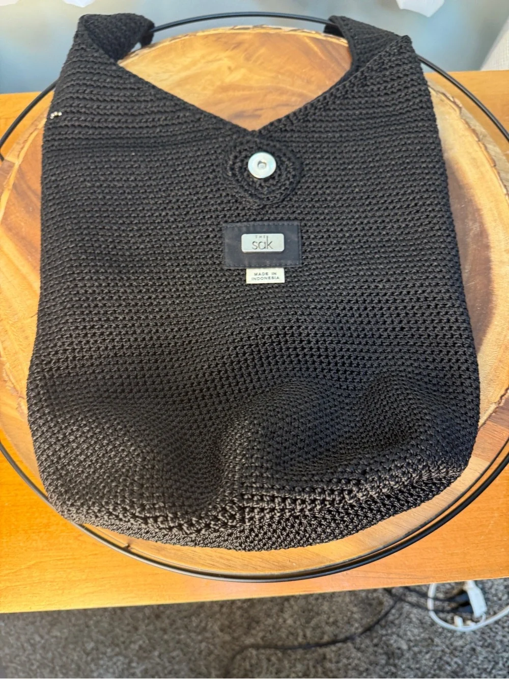 The Sak Black Woven Crochet Hobo Shoulder Crossbody Bag Slouchy Tote EUC